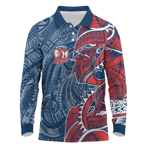 Sydney Roosters Long Sleeve Polo Shirt Polynesian Tribal Tattoo Pacific Sport Art