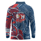 Sydney Roosters Long Sleeve Polo Shirt Polynesian Tribal Tattoo Pacific Sport Art