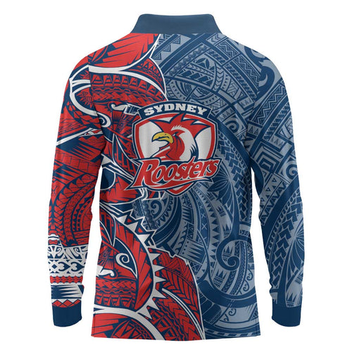 Sydney Roosters Long Sleeve Polo Shirt Polynesian Tribal Tattoo Pacific Sport Art