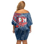 Sydney Roosters Off Shoulder Short Dress Polynesian Tribal Tattoo Pacific Sport Art
