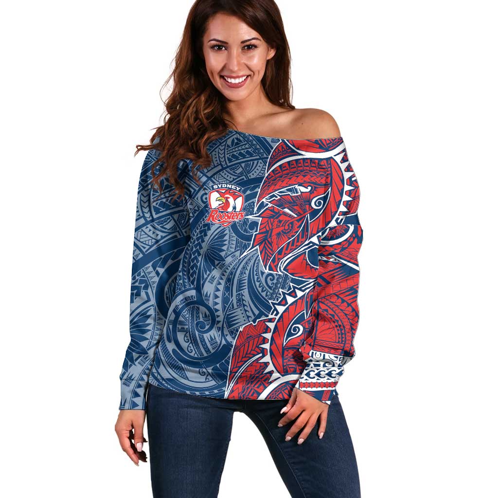Sydney Roosters Off Shoulder Sweater Polynesian Tribal Tattoo Pacific Sport Art
