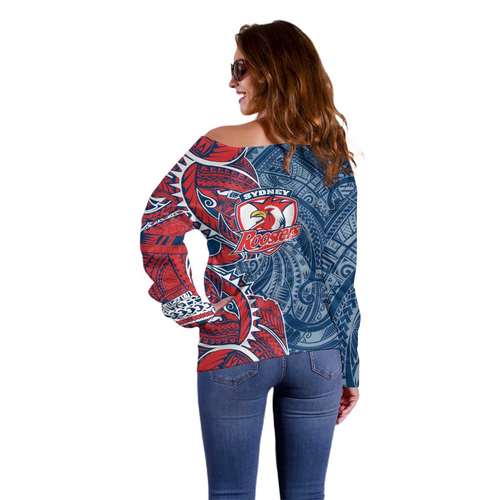 Sydney Roosters Off Shoulder Sweater Polynesian Tribal Tattoo Pacific Sport Art