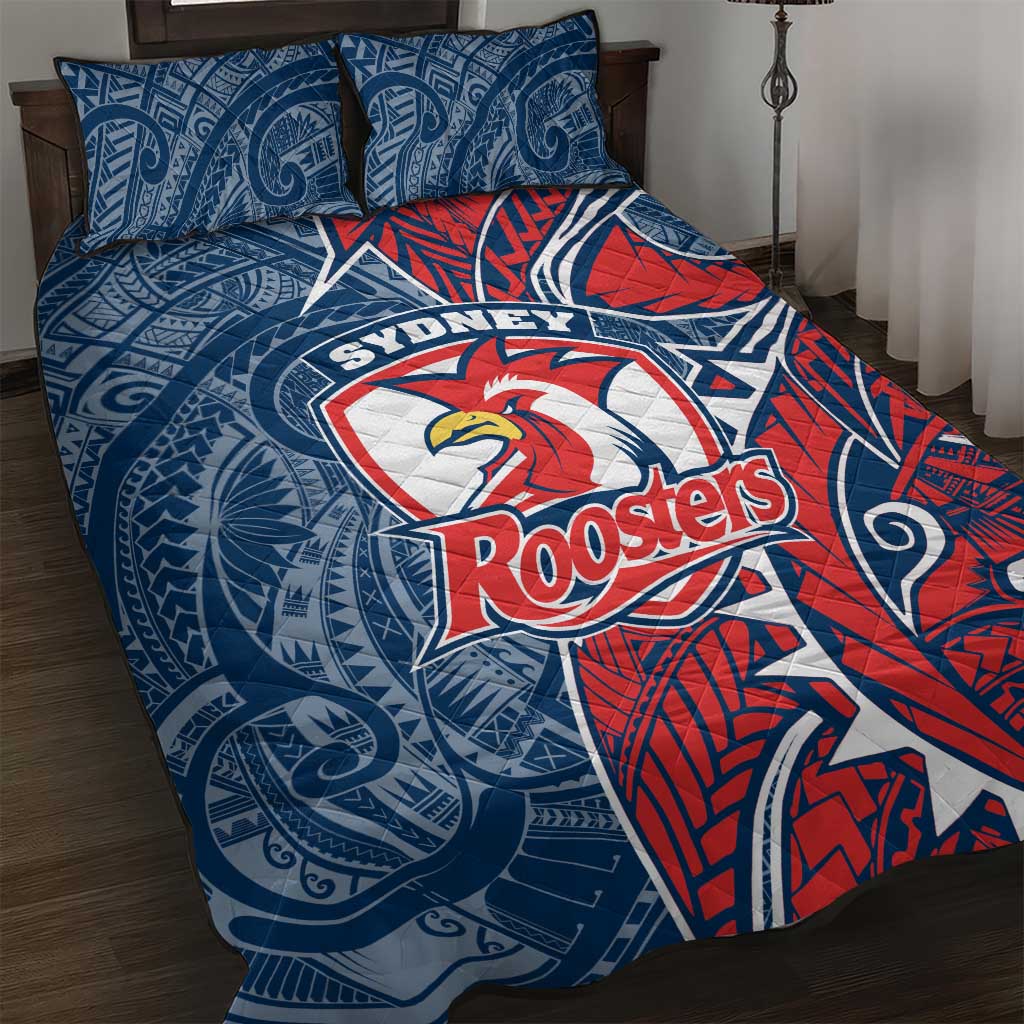 Sydney Roosters Quilt Bed Set Polynesian Tribal Tattoo Pacific Sport Art