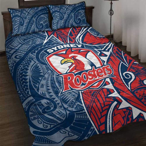 Sydney Roosters Quilt Bed Set Polynesian Tribal Tattoo Pacific Sport Art