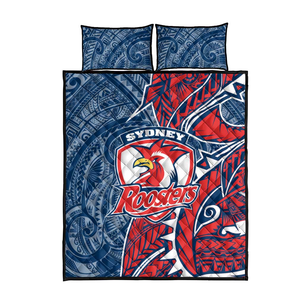 Sydney Roosters Quilt Bed Set Polynesian Tribal Tattoo Pacific Sport Art
