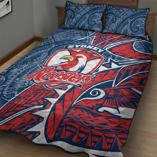 Sydney Roosters Quilt Bed Set Polynesian Tribal Tattoo Pacific Sport Art