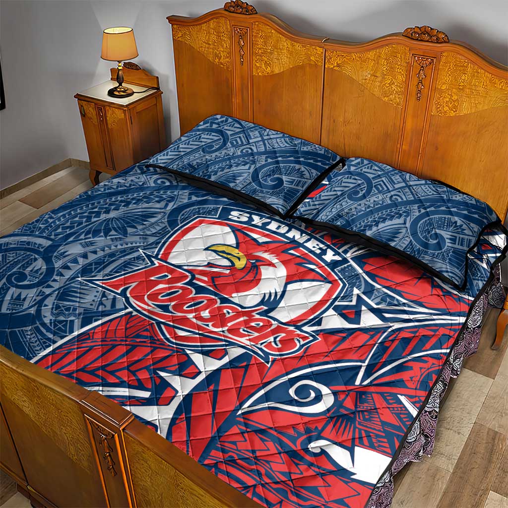 Sydney Roosters Quilt Bed Set Polynesian Tribal Tattoo Pacific Sport Art
