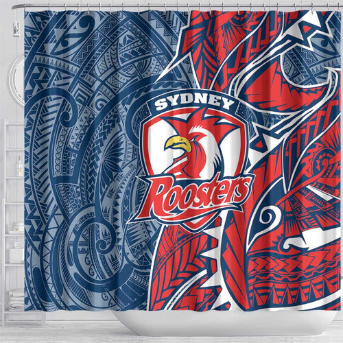 Sydney Roosters Shower Curtain Polynesian Tribal Tattoo Pacific Sport Art