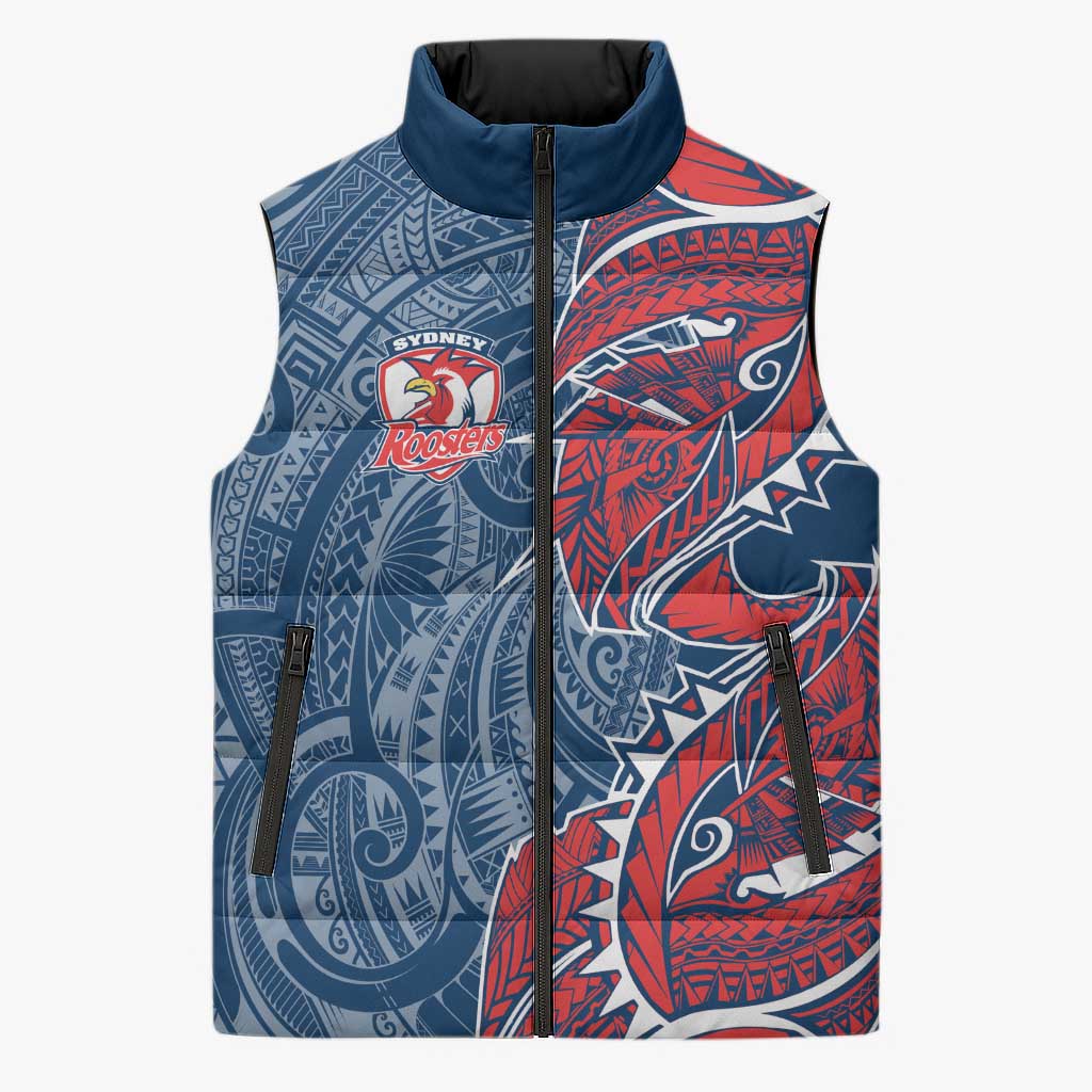 Sydney Roosters Sleeveless Puffer Jacket Polynesian Tribal Tattoo Pacific Sport Art