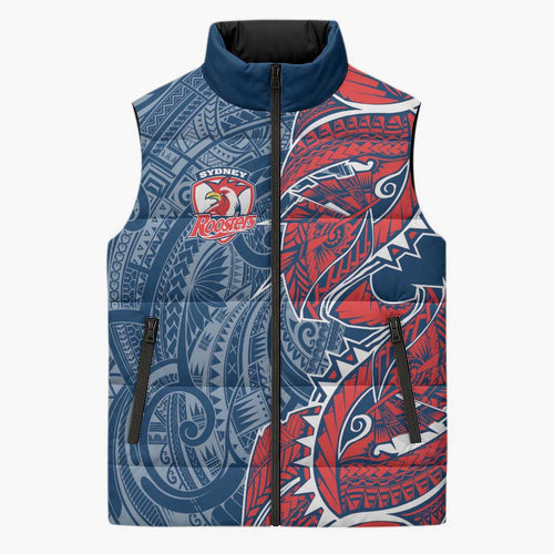 Sydney Roosters Sleeveless Puffer Jacket Polynesian Tribal Tattoo Pacific Sport Art
