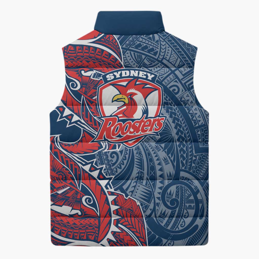 Sydney Roosters Sleeveless Puffer Jacket Polynesian Tribal Tattoo Pacific Sport Art