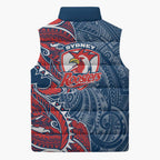 Sydney Roosters Sleeveless Puffer Jacket Polynesian Tribal Tattoo Pacific Sport Art