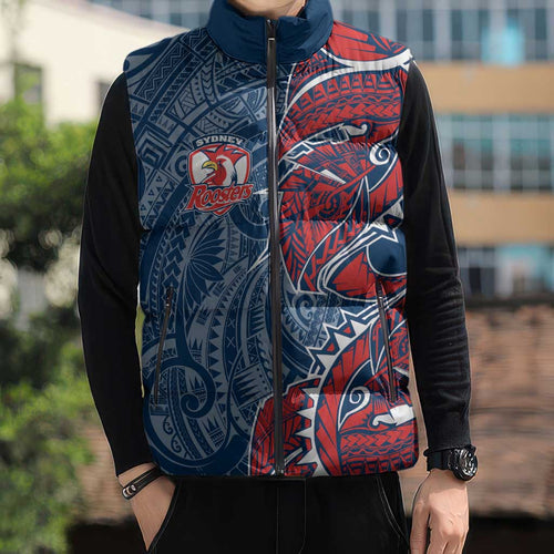 Sydney Roosters Sleeveless Puffer Jacket Polynesian Tribal Tattoo Pacific Sport Art