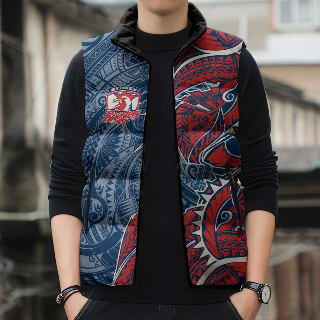 Sydney Roosters Sleeveless Puffer Jacket Polynesian Tribal Tattoo Pacific Sport Art