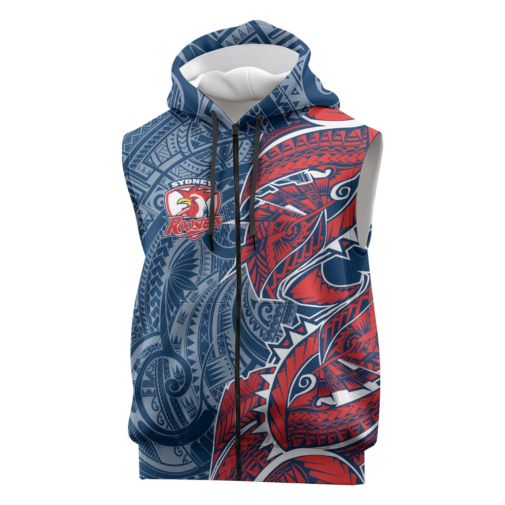 Sydney Roosters Sleeveless Zip Hoodie Polynesian Tribal Tattoo Pacific Sport Art