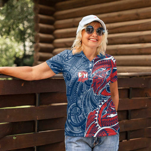 Sydney Roosters Women Polo Shirt Polynesian Tribal Tattoo Pacific Sport Art