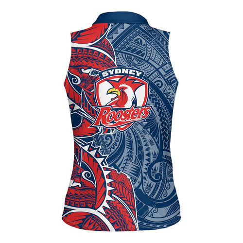 Sydney Roosters Women Sleeveless Polo Shirt Polynesian Tribal Tattoo Pacific Sport Art