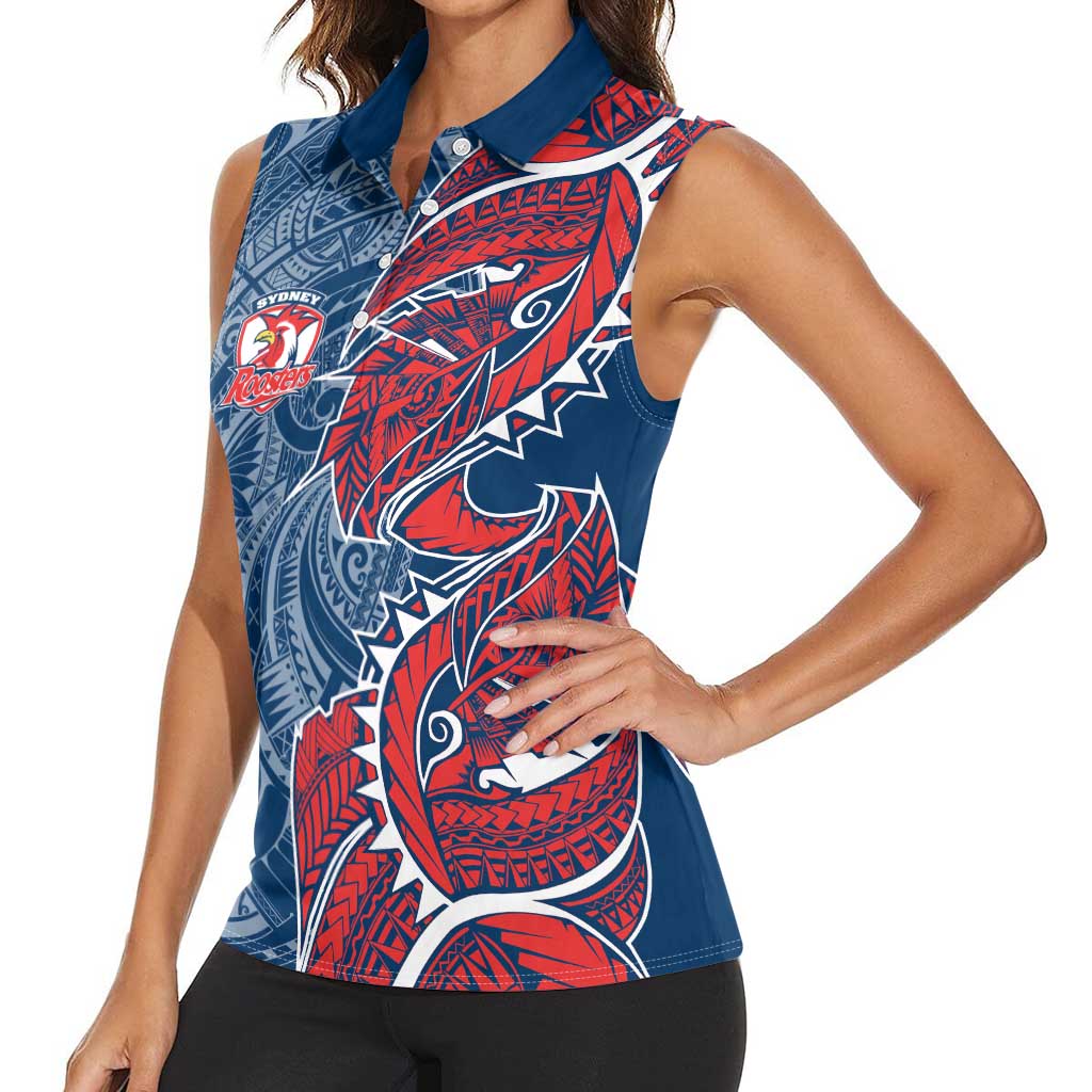 Sydney Roosters Women Sleeveless Polo Shirt Polynesian Tribal Tattoo Pacific Sport Art
