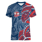 Sydney Roosters Women V-Neck T-Shirt Polynesian Tribal Tattoo Pacific Sport Art
