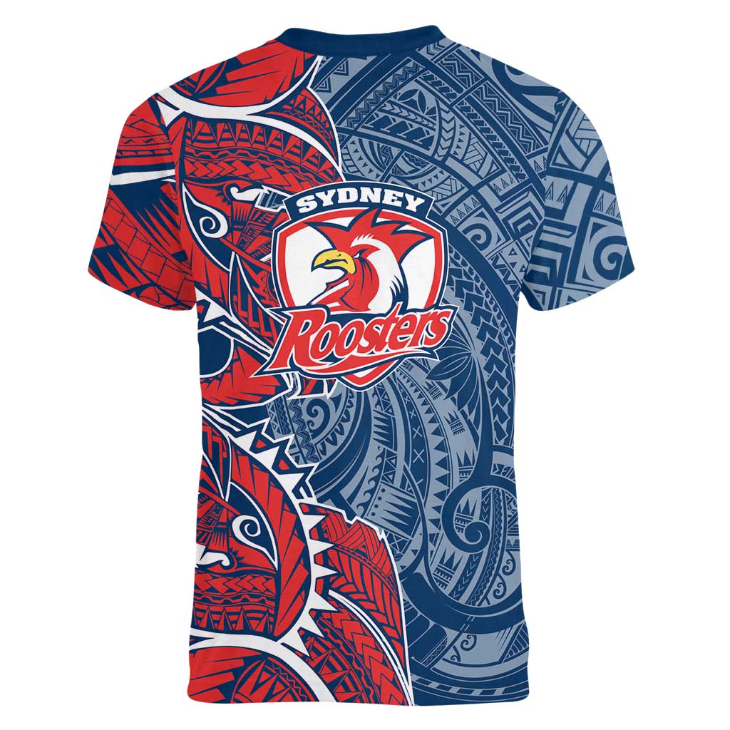Sydney Roosters Women V-Neck T-Shirt Polynesian Tribal Tattoo Pacific Sport Art