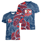 Sydney Roosters Women V-Neck T-Shirt Polynesian Tribal Tattoo Pacific Sport Art