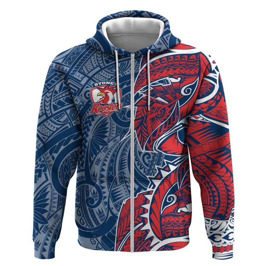 Sydney Roosters Zip Hoodie Polynesian Tribal Tattoo Pacific Sport Art