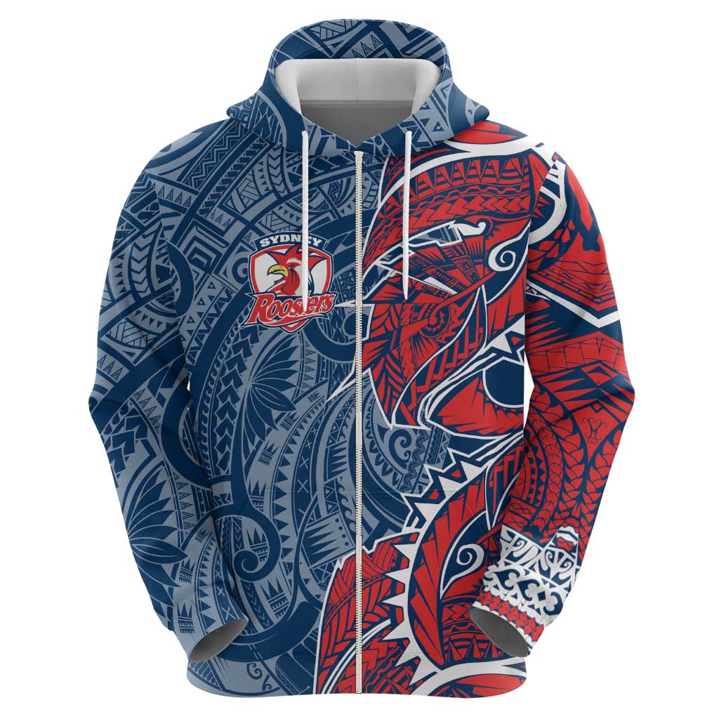 Sydney Roosters Zip Hoodie Polynesian Tribal Tattoo Pacific Sport Art