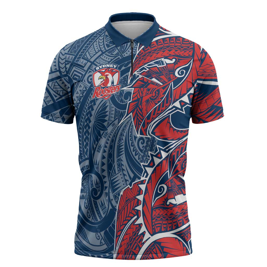 Sydney Roosters Zipper Polo Shirt Polynesian Tribal Tattoo Pacific Sport Art