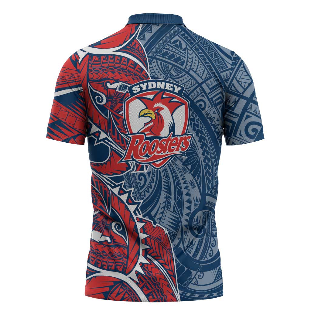 Sydney Roosters Zipper Polo Shirt Polynesian Tribal Tattoo Pacific Sport Art