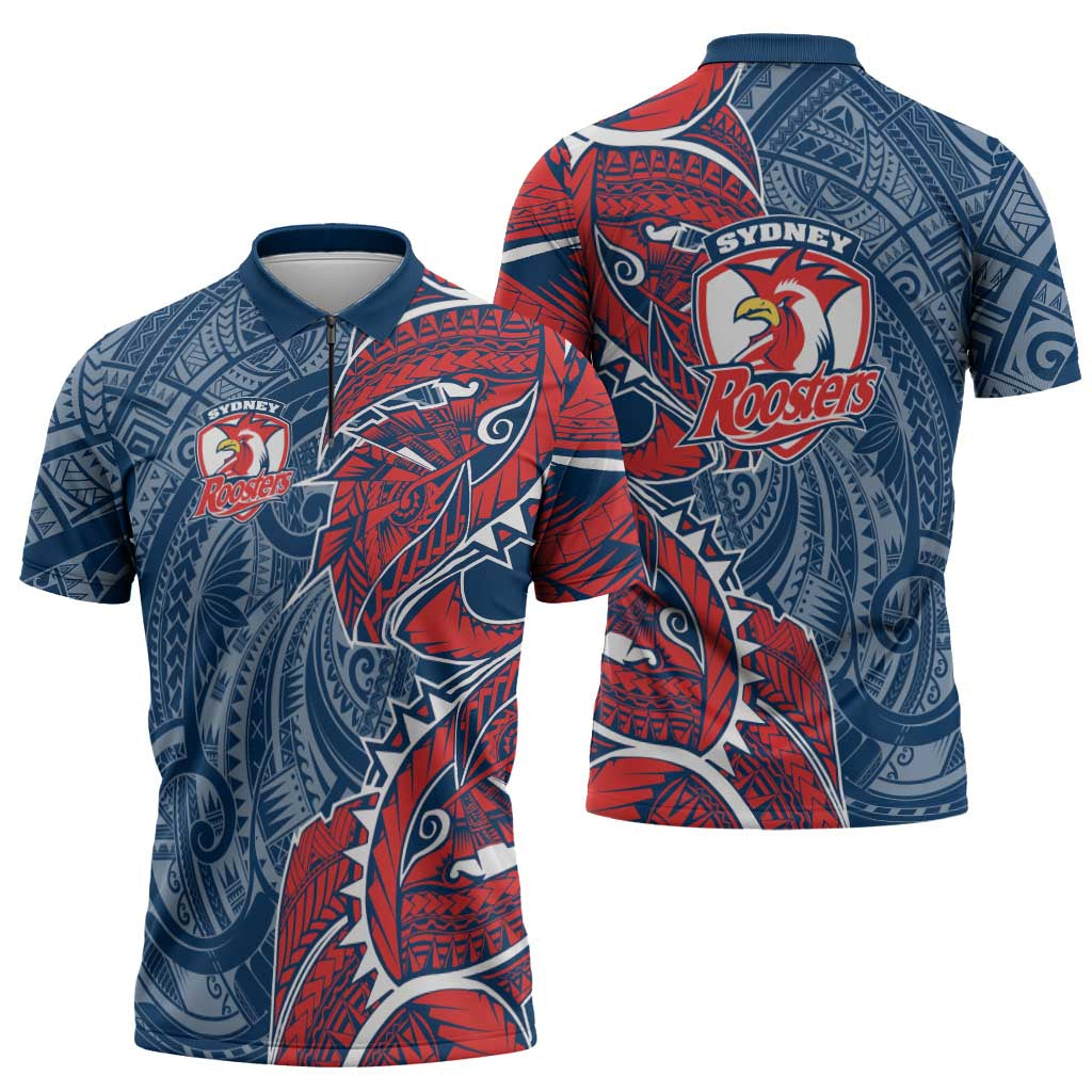 Sydney Roosters Zipper Polo Shirt Polynesian Tribal Tattoo Pacific Sport Art