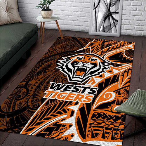 Wests Tigers Area Rug Polynesian Tribal Tattoo Pacific Sport Art