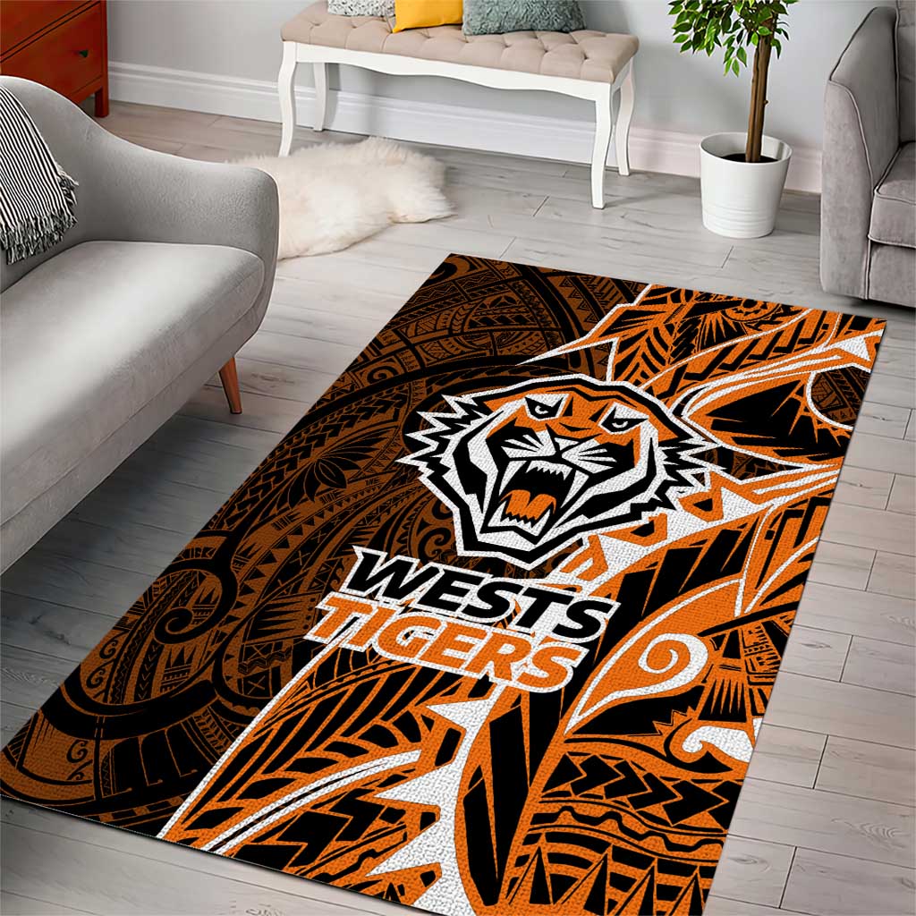 Wests Tigers Area Rug Polynesian Tribal Tattoo Pacific Sport Art