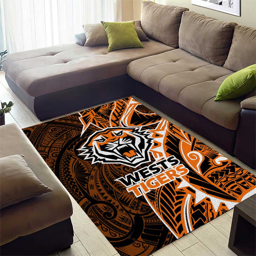 Wests Tigers Area Rug Polynesian Tribal Tattoo Pacific Sport Art