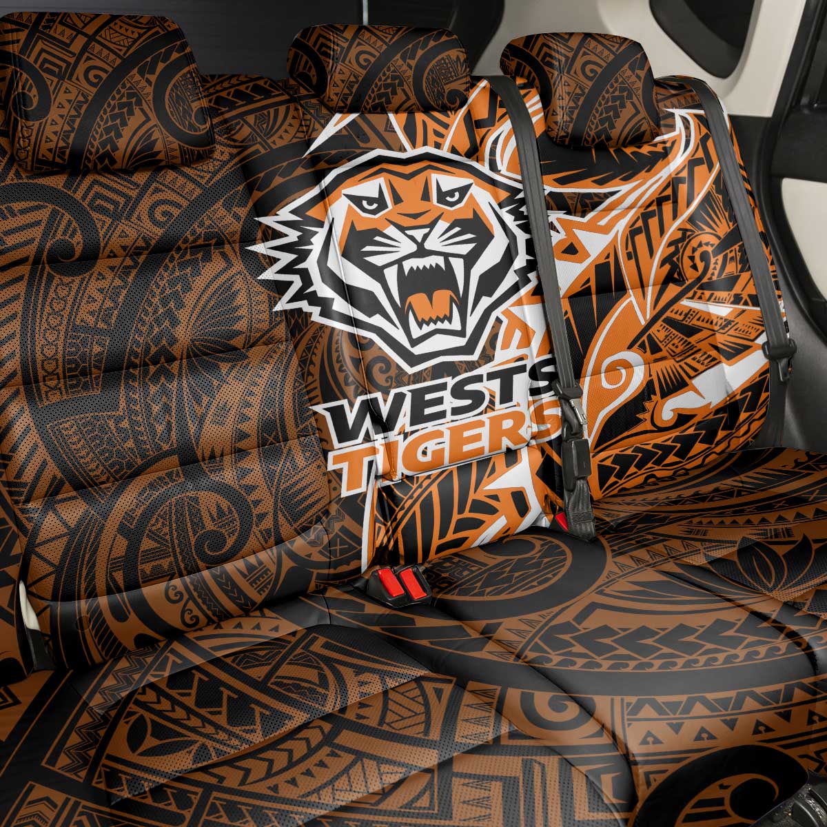 Wests Tigers Back Car Seat Cover Polynesian Tribal Tattoo Pacific Sport Art