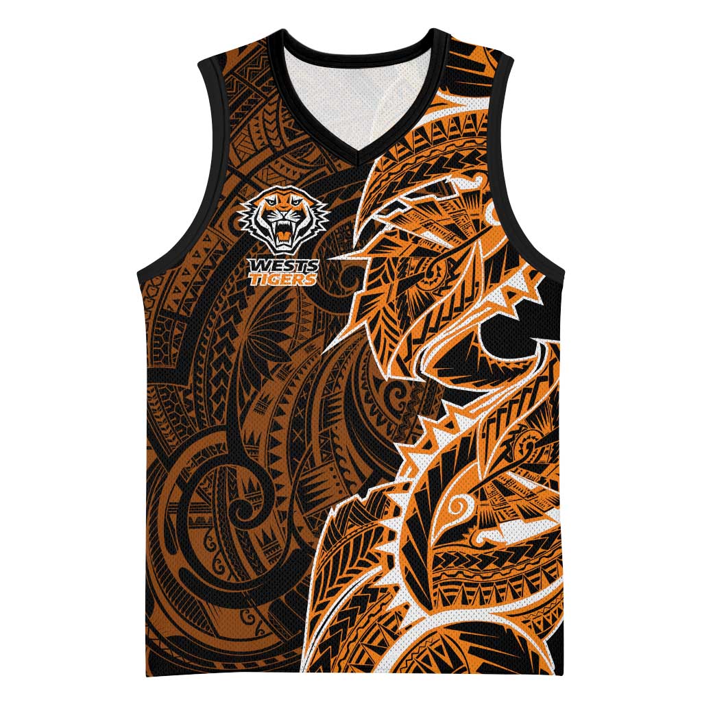 Wests Tigers Basketball Jersey Polynesian Tribal Tattoo Pacific Sport Art