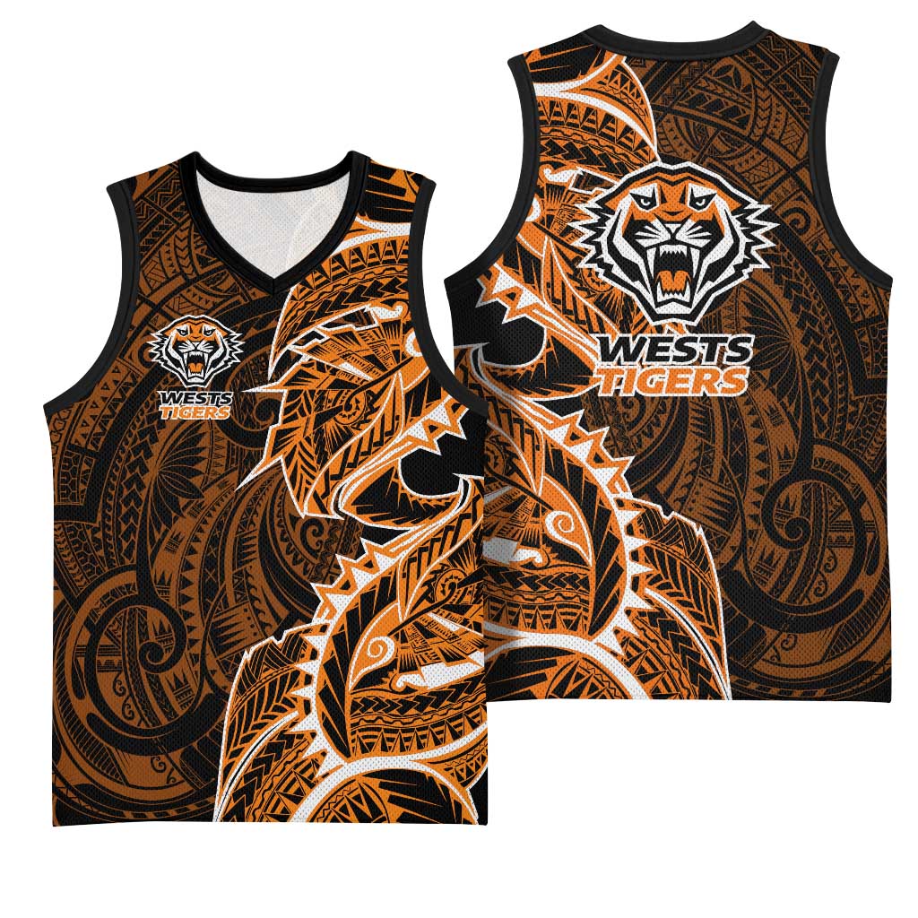 Wests Tigers Basketball Jersey Polynesian Tribal Tattoo Pacific Sport Art