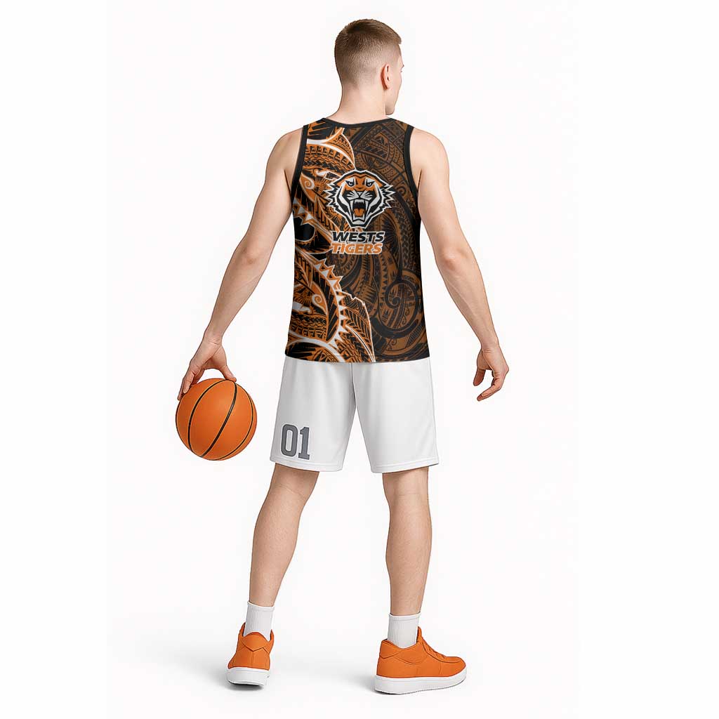 Wests Tigers Basketball Jersey Polynesian Tribal Tattoo Pacific Sport Art