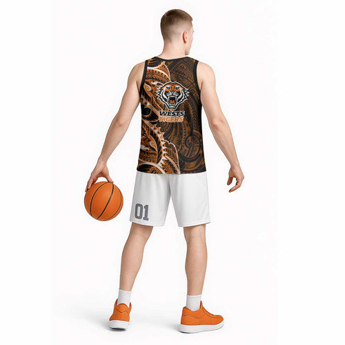 Wests Tigers Basketball Jersey Polynesian Tribal Tattoo Pacific Sport Art