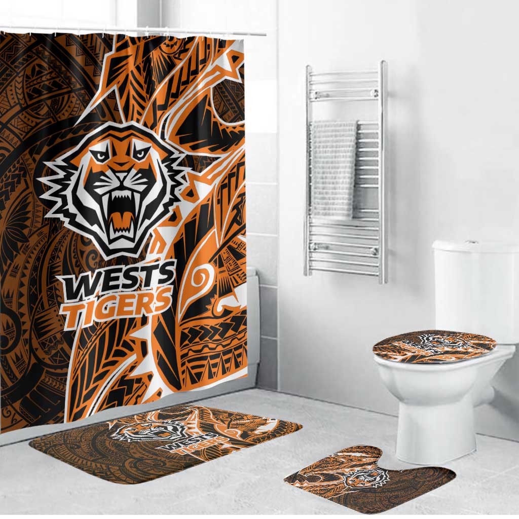 Wests Tigers Bathroom Set Polynesian Tribal Tattoo Pacific Sport Art