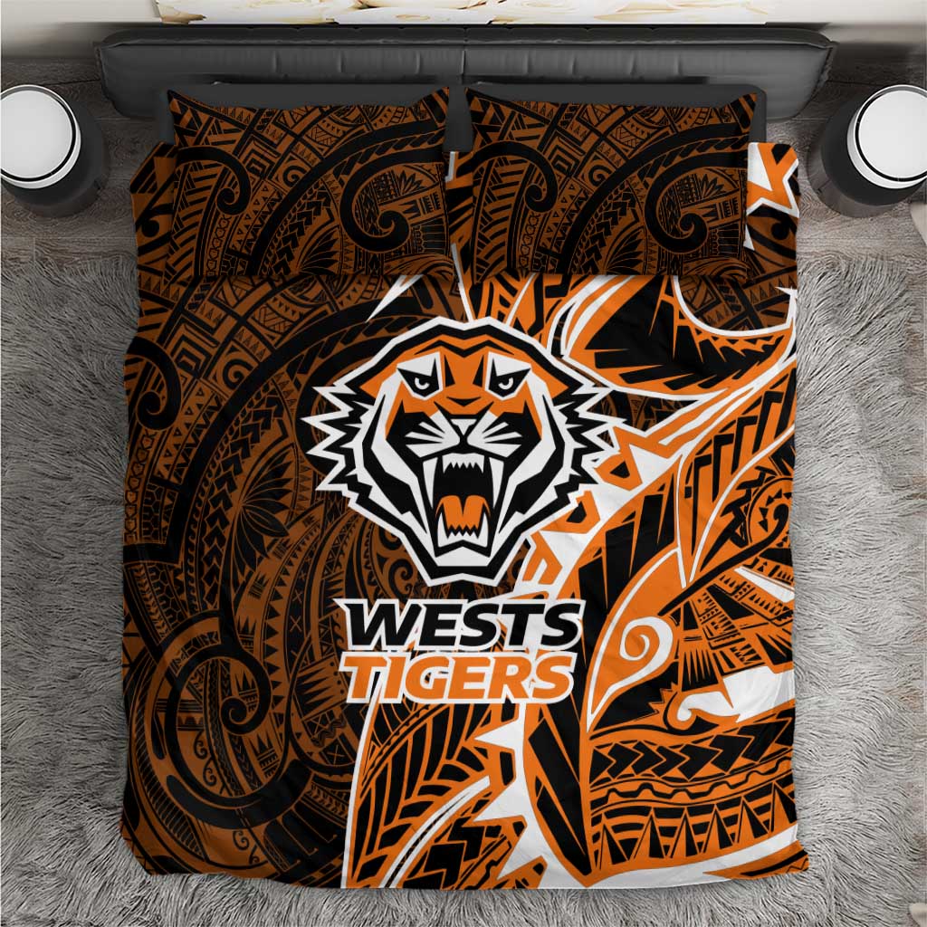 Wests Tigers Bedding Set Polynesian Tribal Tattoo Pacific Sport Art