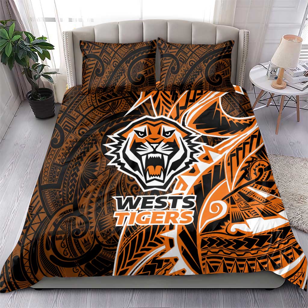 Wests Tigers Bedding Set Polynesian Tribal Tattoo Pacific Sport Art