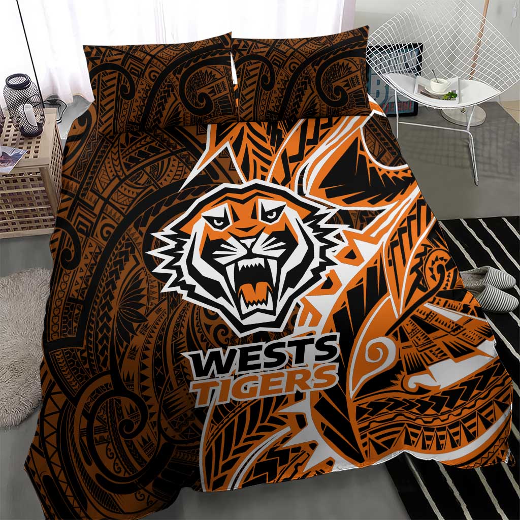 Wests Tigers Bedding Set Polynesian Tribal Tattoo Pacific Sport Art