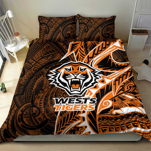 Wests Tigers Bedding Set Polynesian Tribal Tattoo Pacific Sport Art
