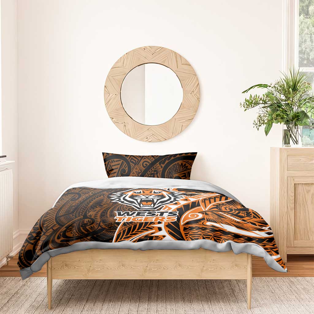 Wests Tigers Bedding Set Polynesian Tribal Tattoo Pacific Sport Art