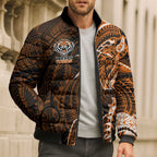 Wests Tigers Bomber Puffer Jacket Polynesian Tribal Tattoo Pacific Sport Art