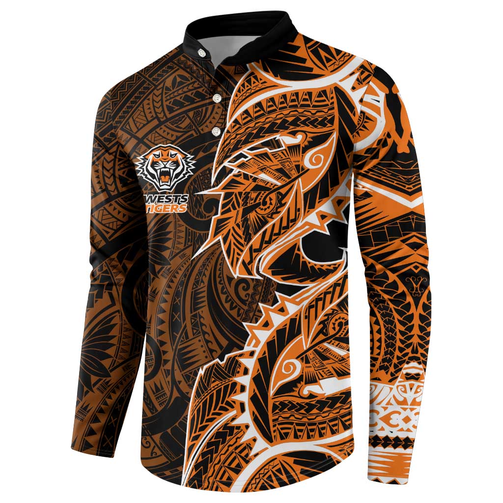 Wests Tigers Button Sweatshirt Polynesian Tribal Tattoo Pacific Sport Art