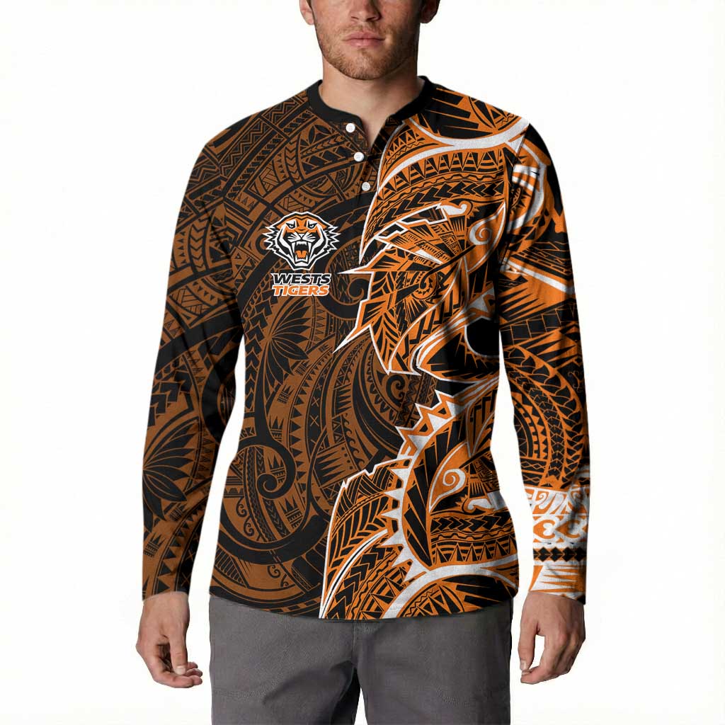 Wests Tigers Button Sweatshirt Polynesian Tribal Tattoo Pacific Sport Art