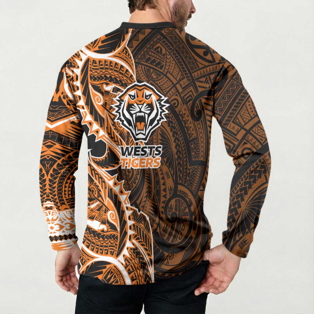 Wests Tigers Button Sweatshirt Polynesian Tribal Tattoo Pacific Sport Art