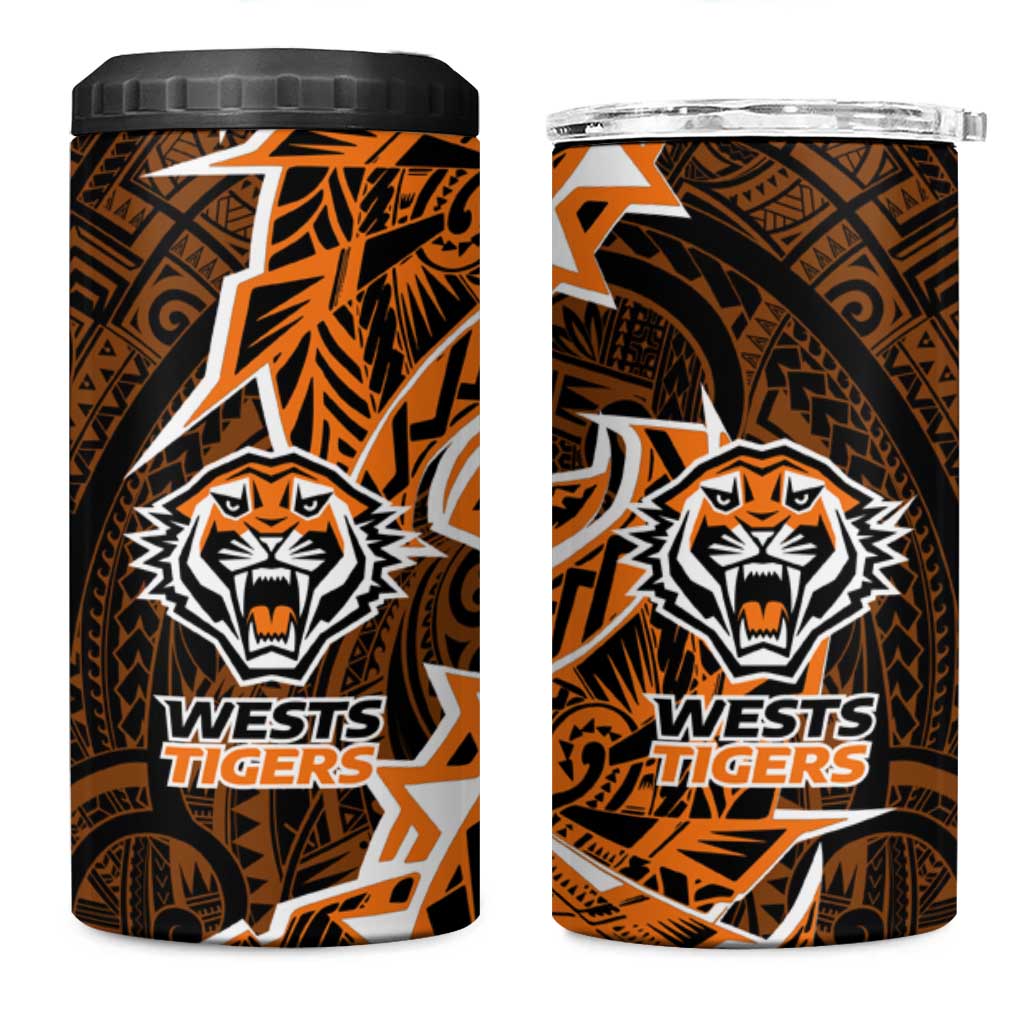 Wests Tigers 4 in 1 Can Cooler Tumbler Polynesian Tribal Tattoo Pacific Sport Art