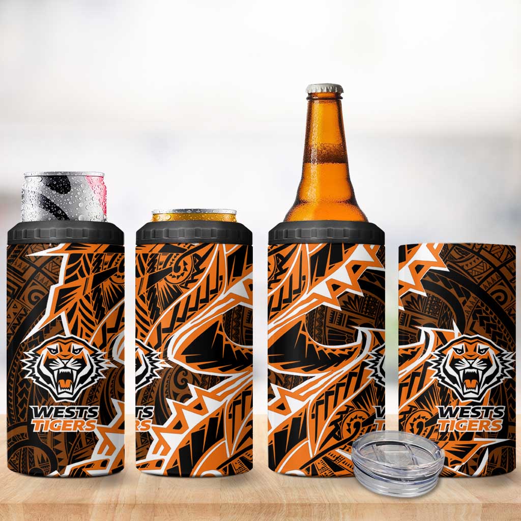 Wests Tigers 4 in 1 Can Cooler Tumbler Polynesian Tribal Tattoo Pacific Sport Art